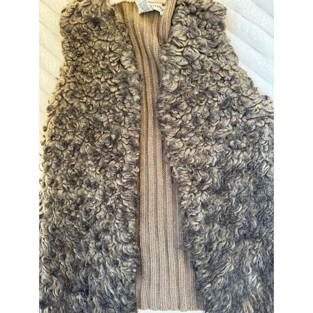 Love Change Italy Brown Faux Fur & Ribbed Knit Open Front Vest Size Small
